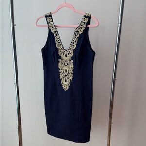 Lilly Pulitzer Navy Dress with Gold Detailing